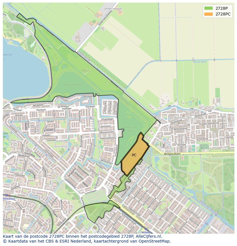 Afbeelding van het postcodegebied 2728 PC op de kaart.