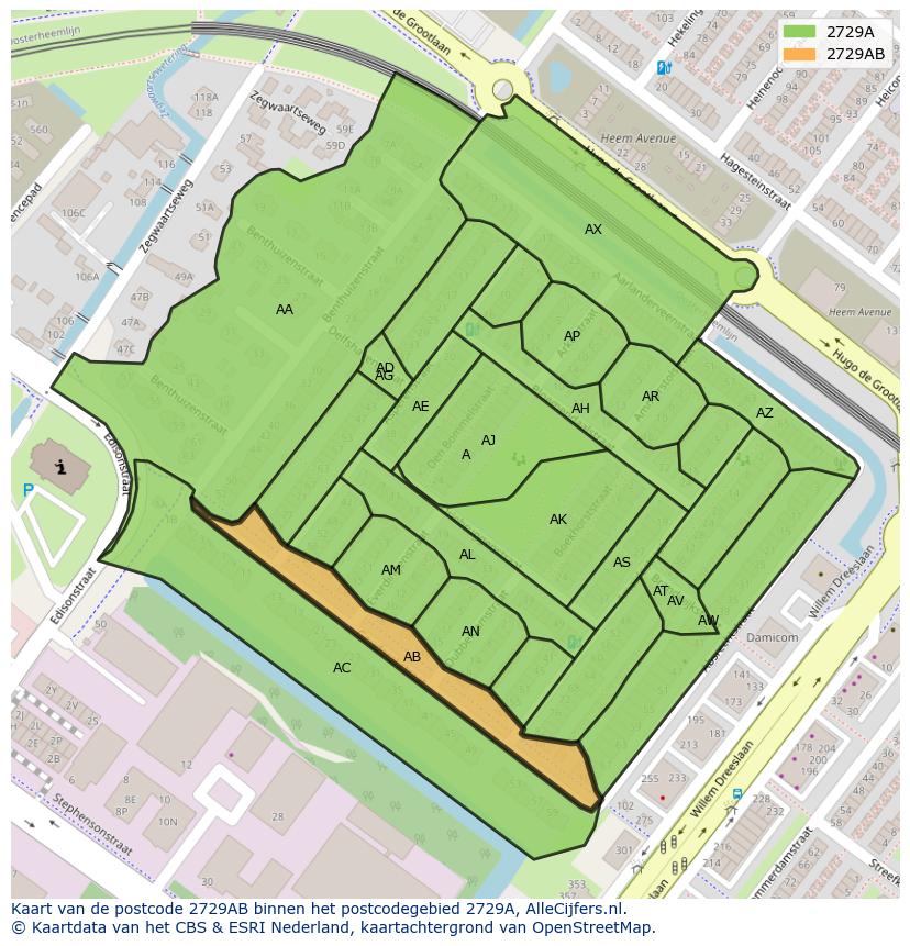 Afbeelding van het postcodegebied 2729 AB op de kaart.