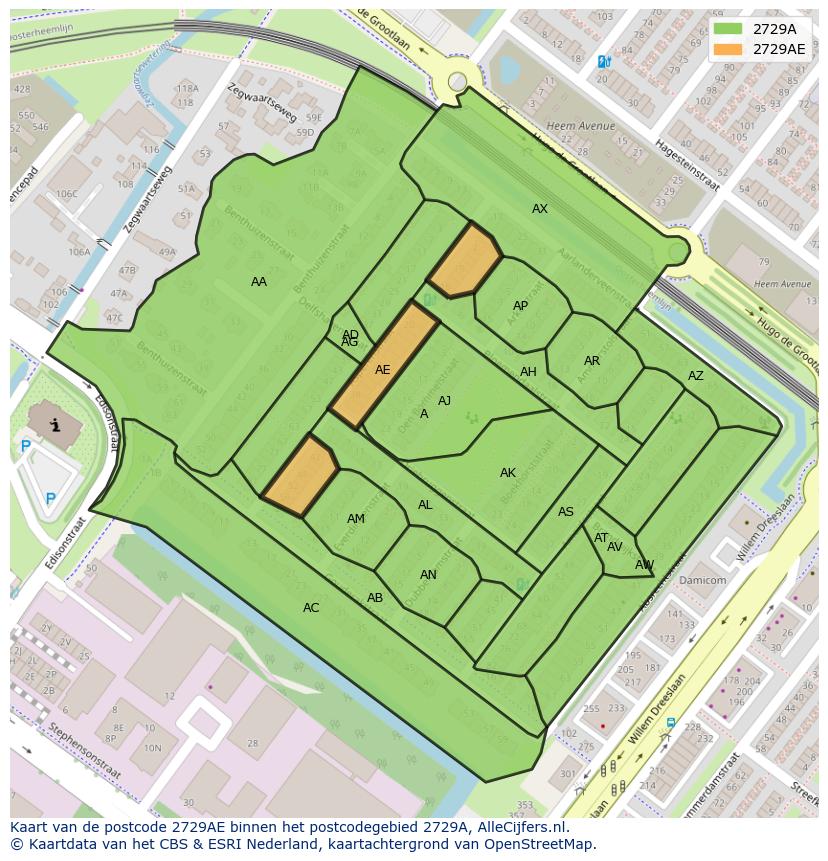 Afbeelding van het postcodegebied 2729 AE op de kaart.