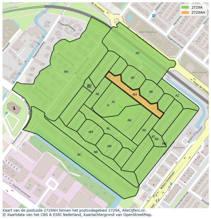 Afbeelding van het postcodegebied 2729 AH op de kaart.