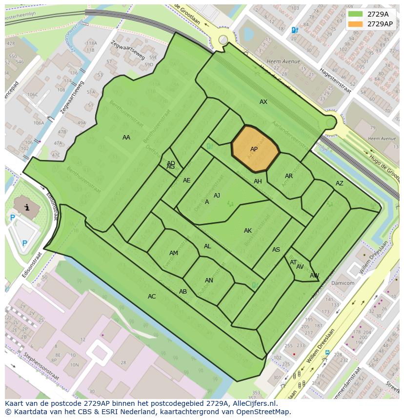Afbeelding van het postcodegebied 2729 AP op de kaart.