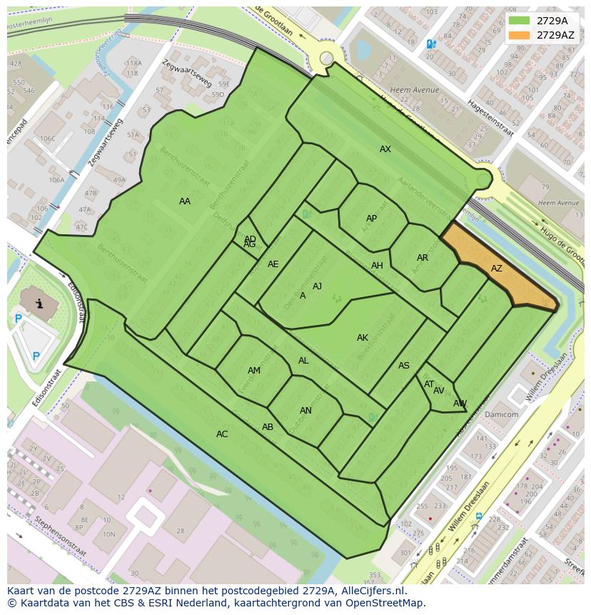 Afbeelding van het postcodegebied 2729 AZ op de kaart.