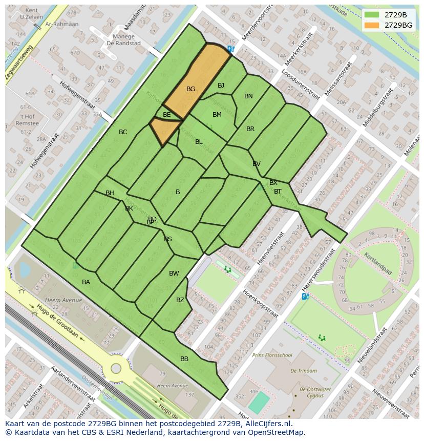 Afbeelding van het postcodegebied 2729 BG op de kaart.