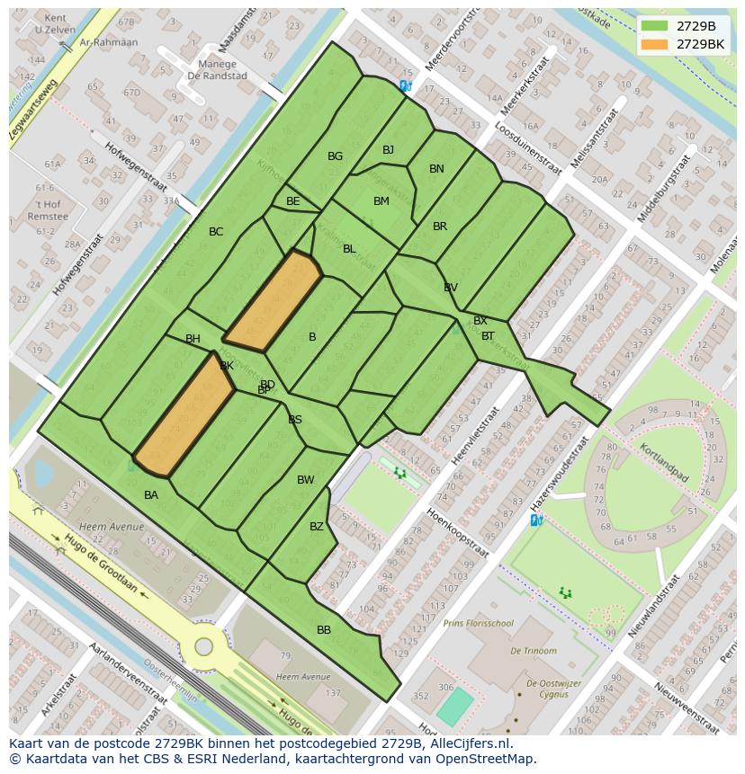 Afbeelding van het postcodegebied 2729 BK op de kaart.