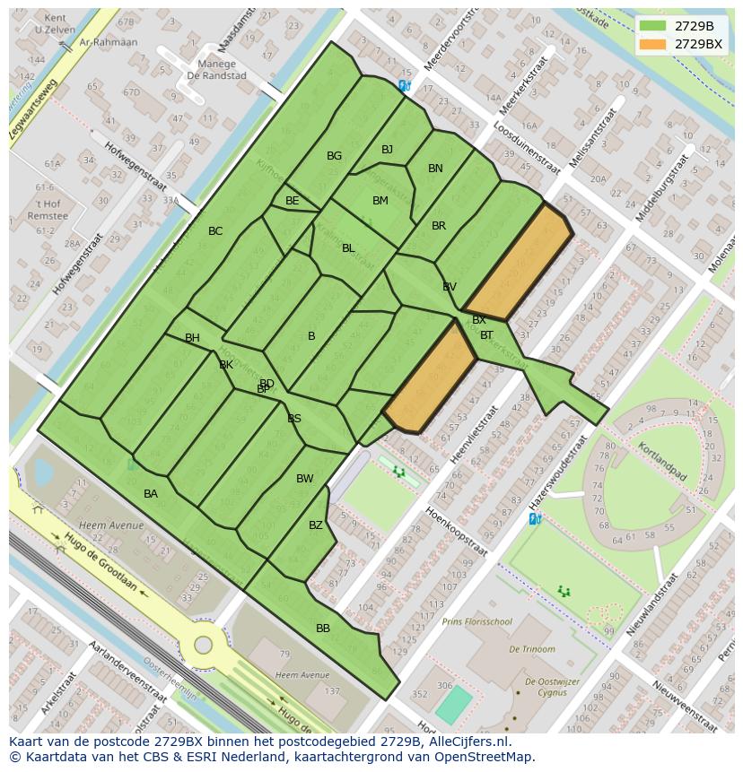 Afbeelding van het postcodegebied 2729 BX op de kaart.