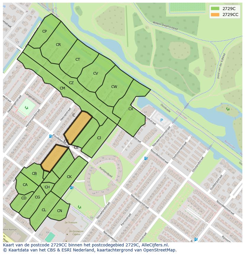 Afbeelding van het postcodegebied 2729 CC op de kaart.