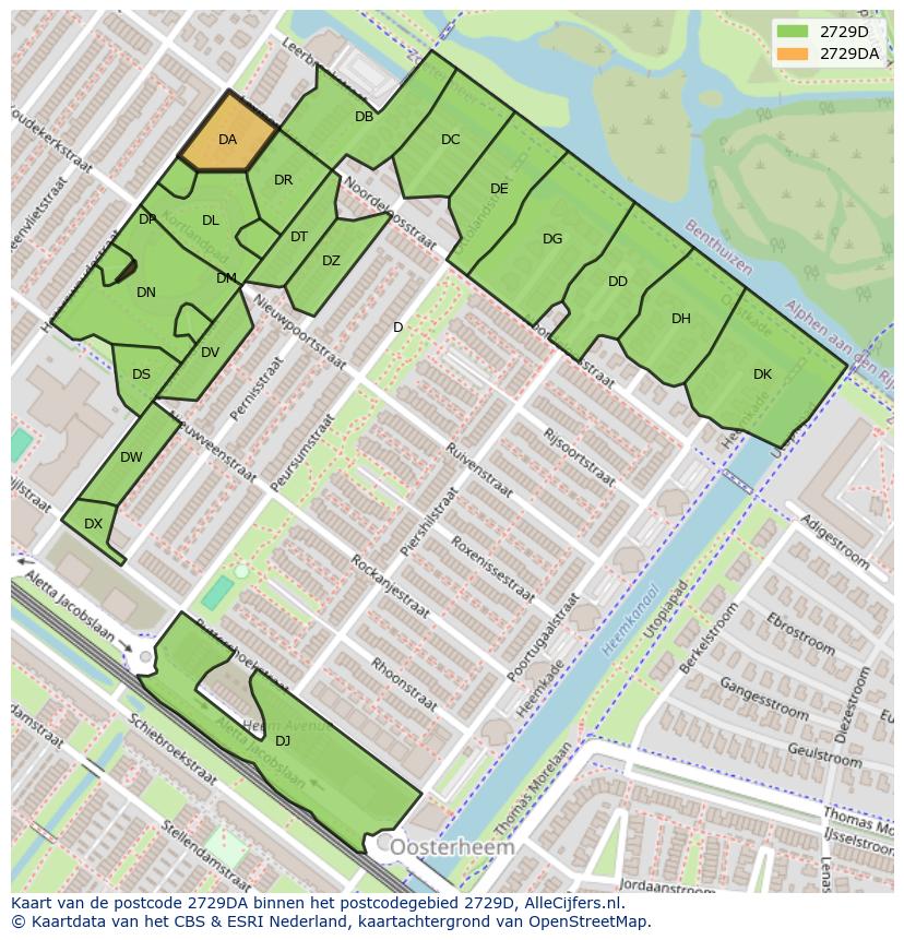 Afbeelding van het postcodegebied 2729 DA op de kaart.