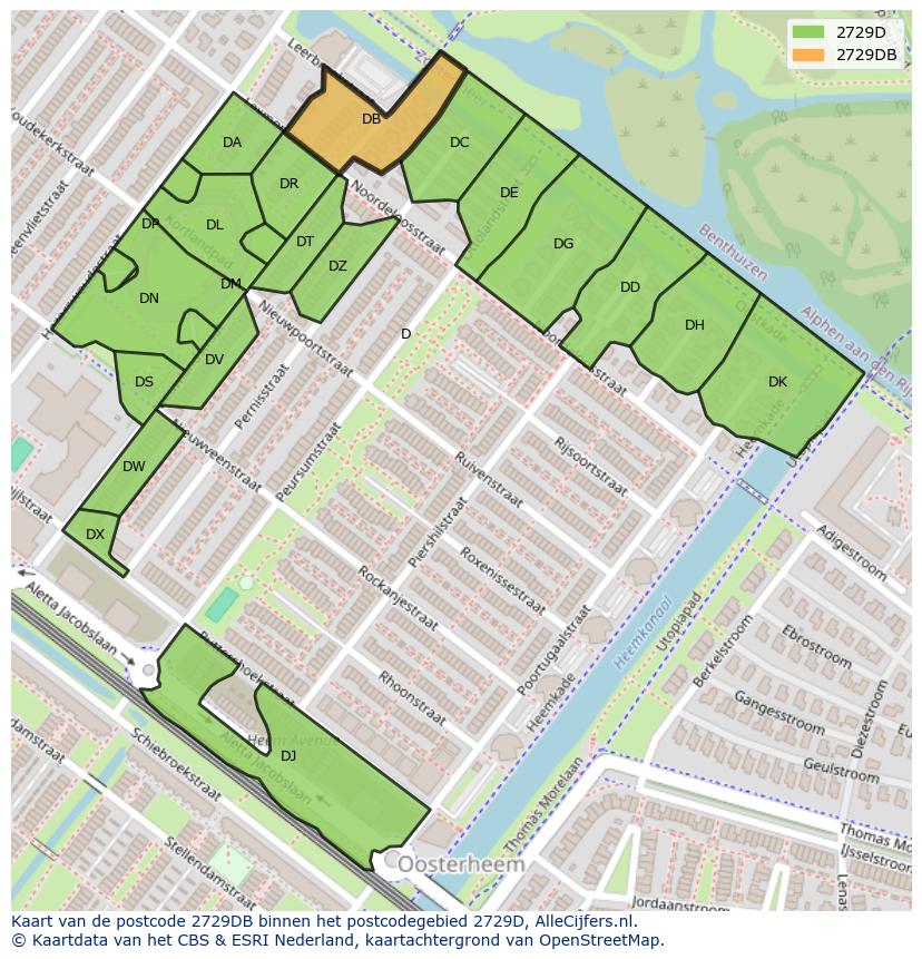 Afbeelding van het postcodegebied 2729 DB op de kaart.