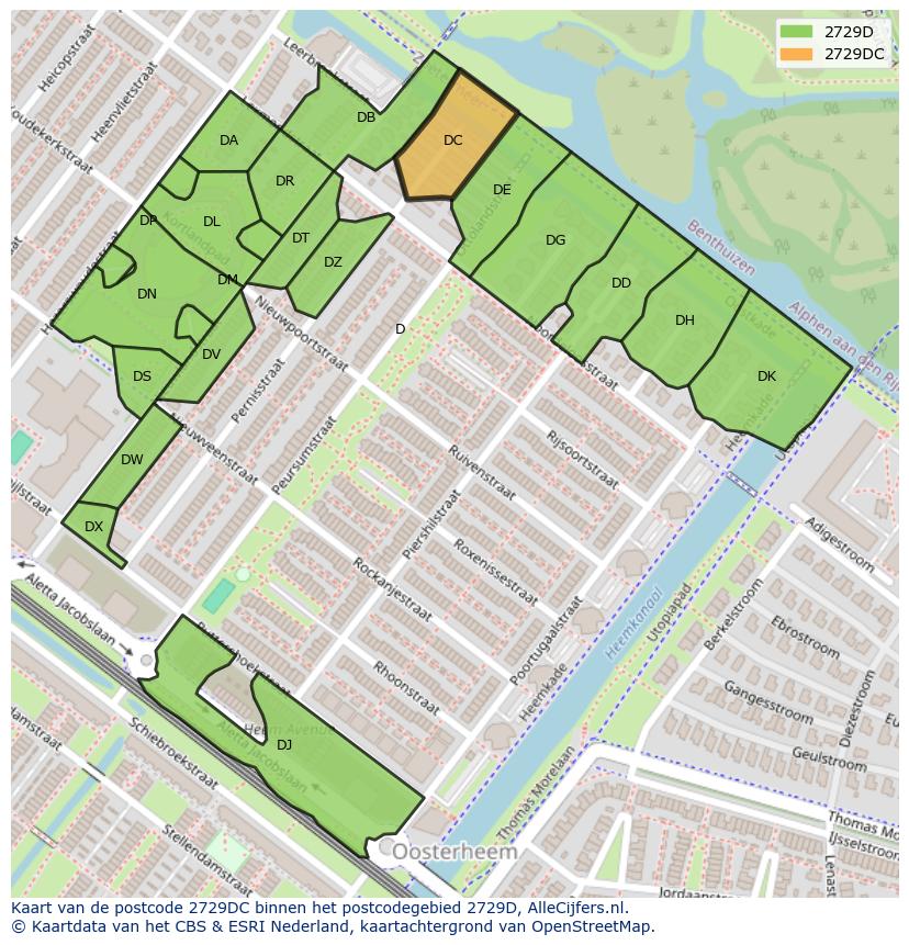 Afbeelding van het postcodegebied 2729 DC op de kaart.