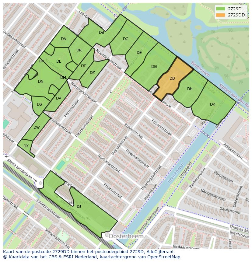 Afbeelding van het postcodegebied 2729 DD op de kaart.