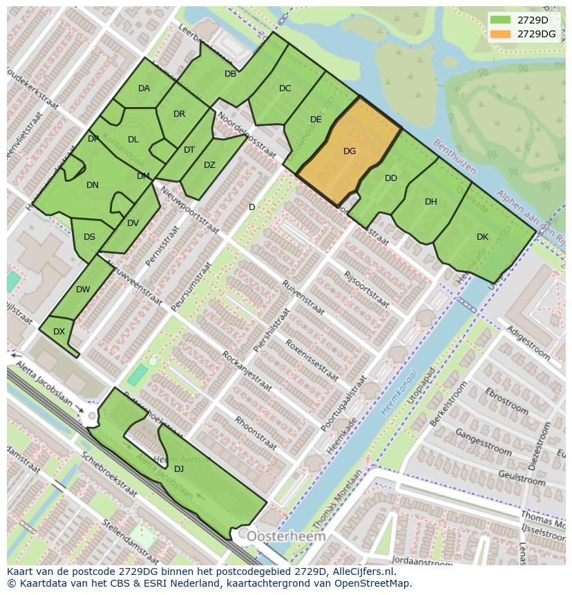 Afbeelding van het postcodegebied 2729 DG op de kaart.