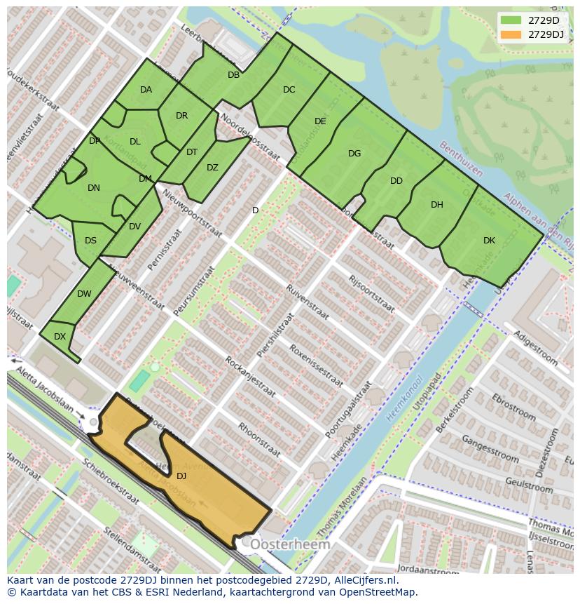 Afbeelding van het postcodegebied 2729 DJ op de kaart.