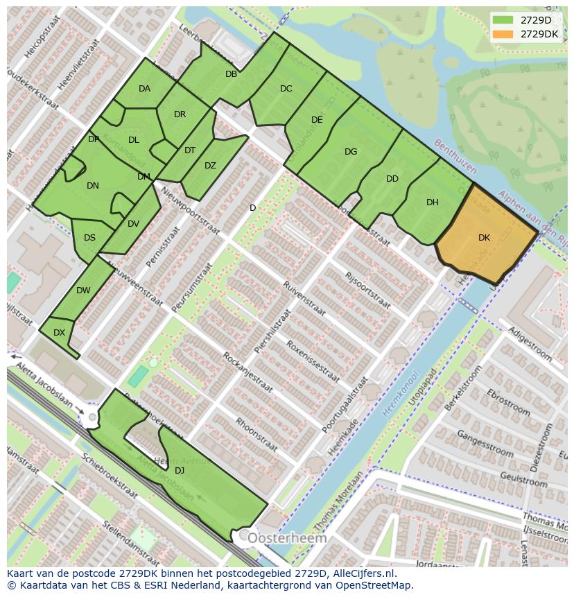 Afbeelding van het postcodegebied 2729 DK op de kaart.