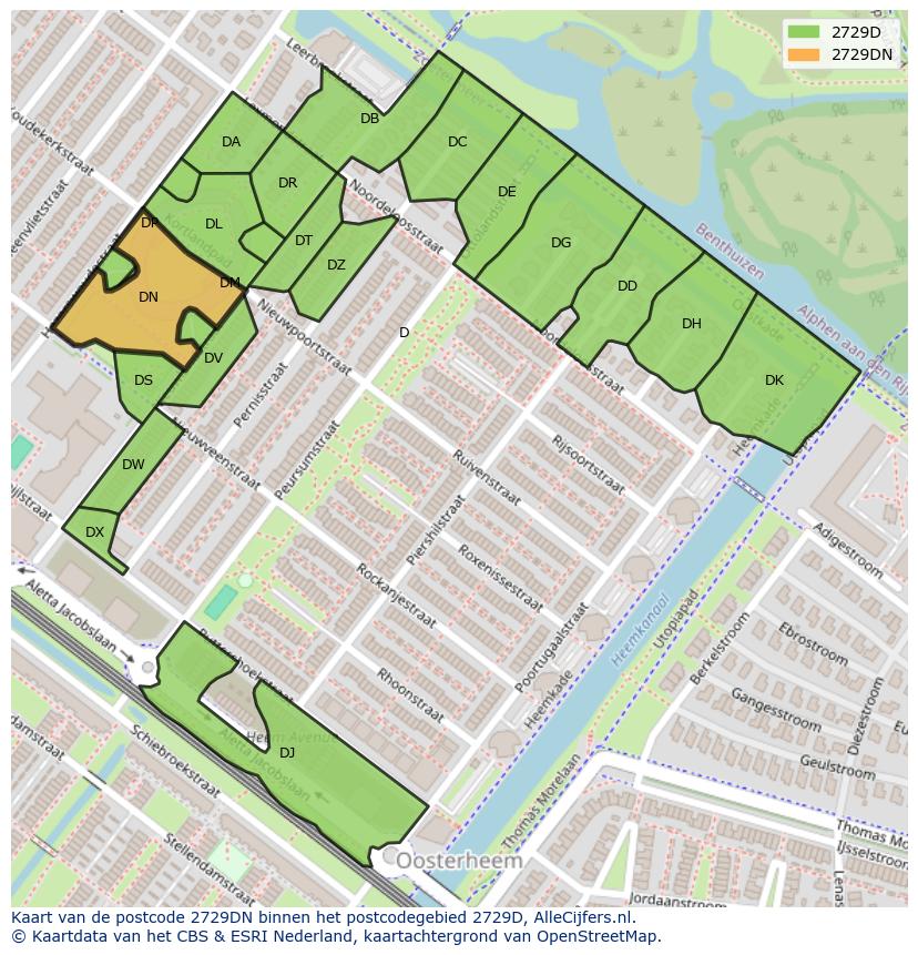 Afbeelding van het postcodegebied 2729 DN op de kaart.
