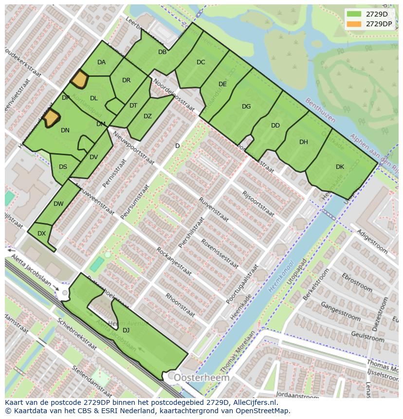 Afbeelding van het postcodegebied 2729 DP op de kaart.