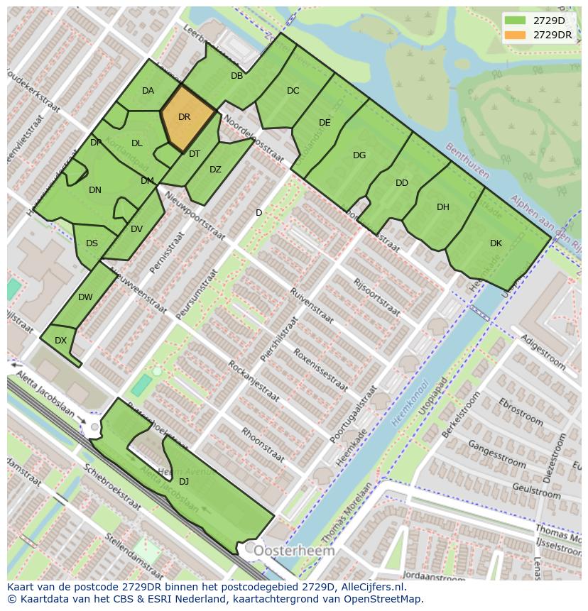 Afbeelding van het postcodegebied 2729 DR op de kaart.