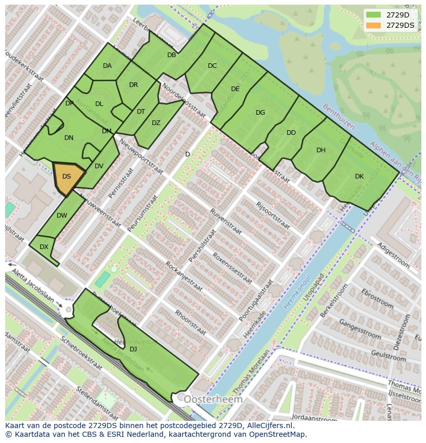 Afbeelding van het postcodegebied 2729 DS op de kaart.