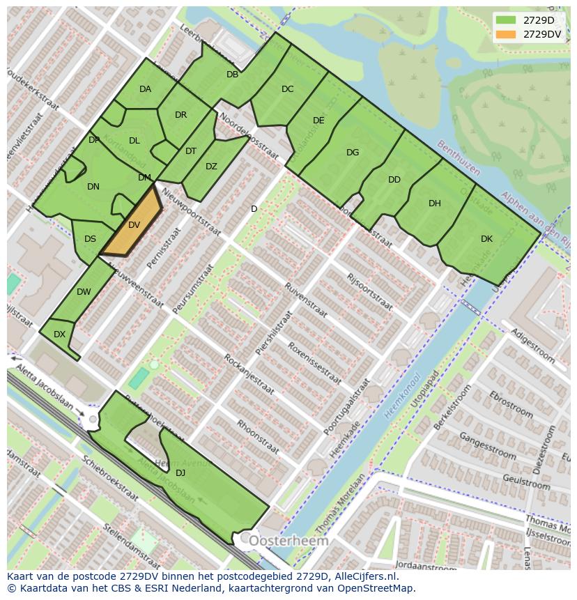 Afbeelding van het postcodegebied 2729 DV op de kaart.