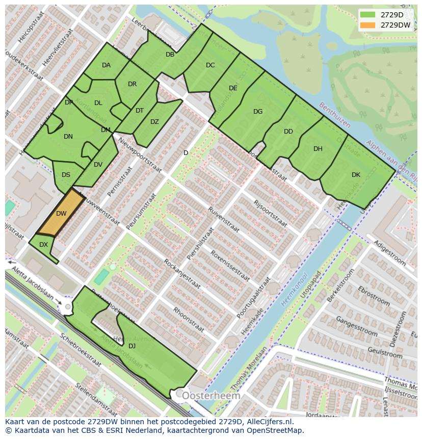 Afbeelding van het postcodegebied 2729 DW op de kaart.