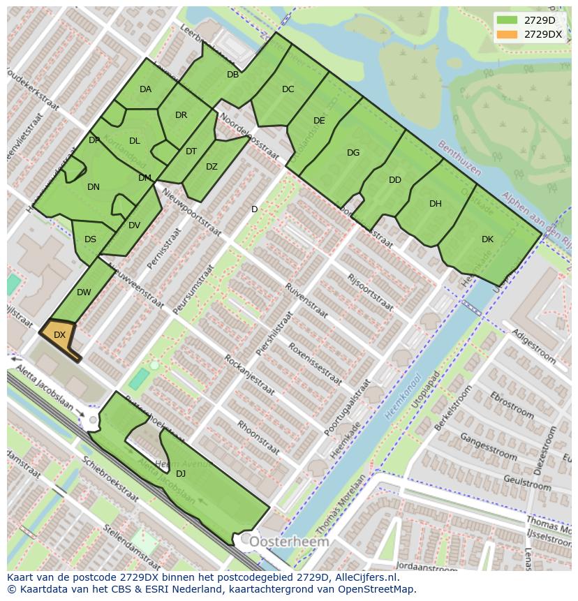 Afbeelding van het postcodegebied 2729 DX op de kaart.
