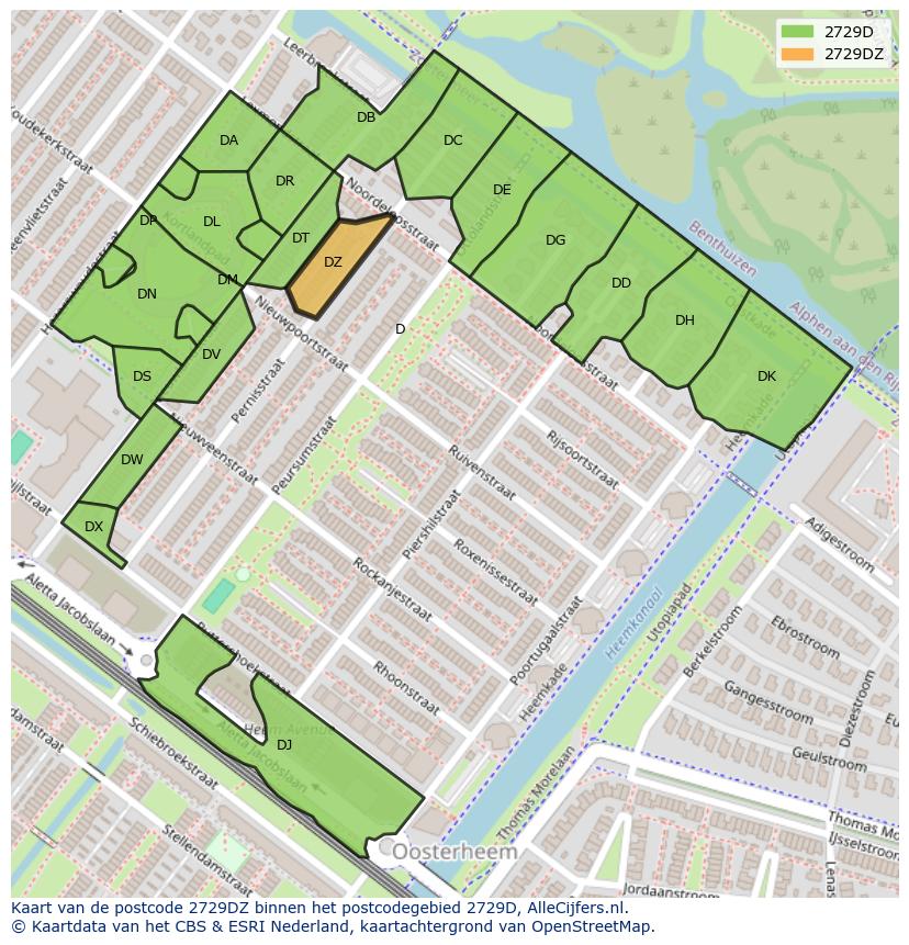 Afbeelding van het postcodegebied 2729 DZ op de kaart.