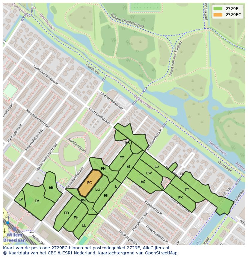 Afbeelding van het postcodegebied 2729 EC op de kaart.