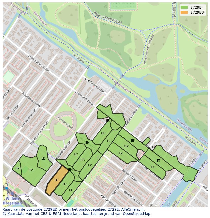 Afbeelding van het postcodegebied 2729 ED op de kaart.