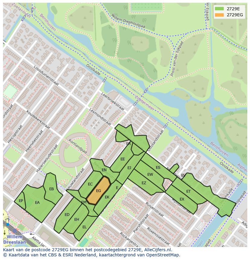 Afbeelding van het postcodegebied 2729 EG op de kaart.