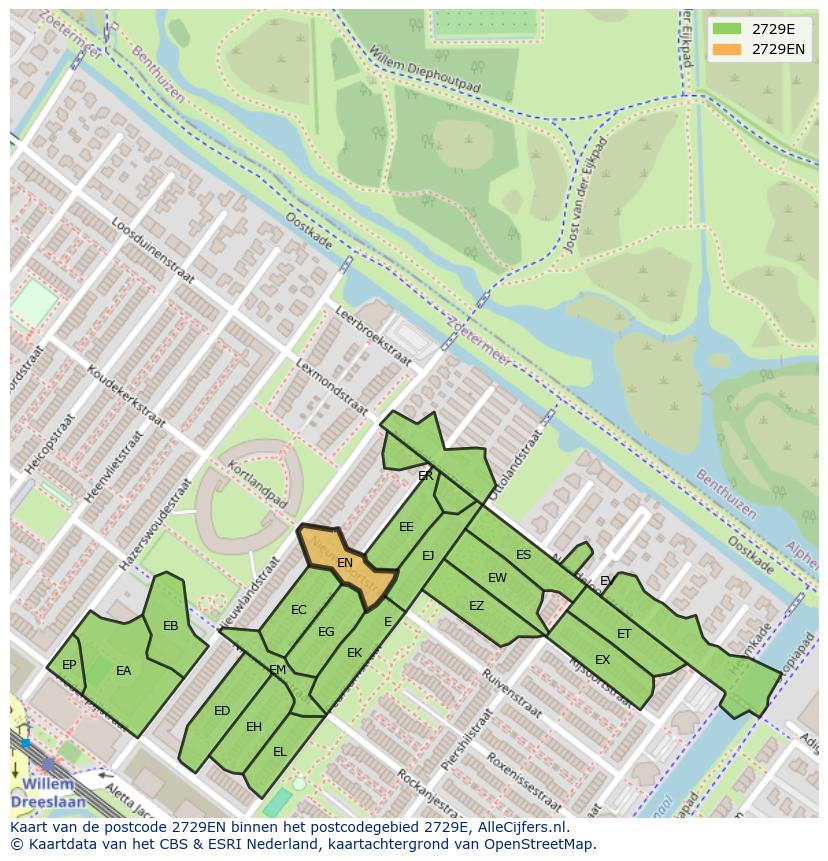 Afbeelding van het postcodegebied 2729 EN op de kaart.