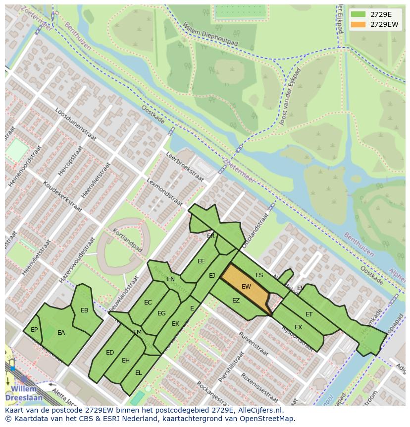Afbeelding van het postcodegebied 2729 EW op de kaart.