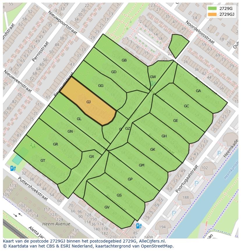Afbeelding van het postcodegebied 2729 GJ op de kaart.