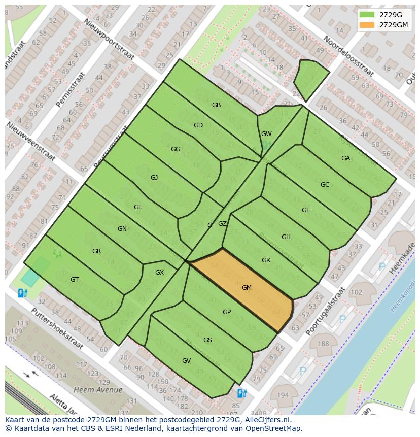 Afbeelding van het postcodegebied 2729 GM op de kaart.