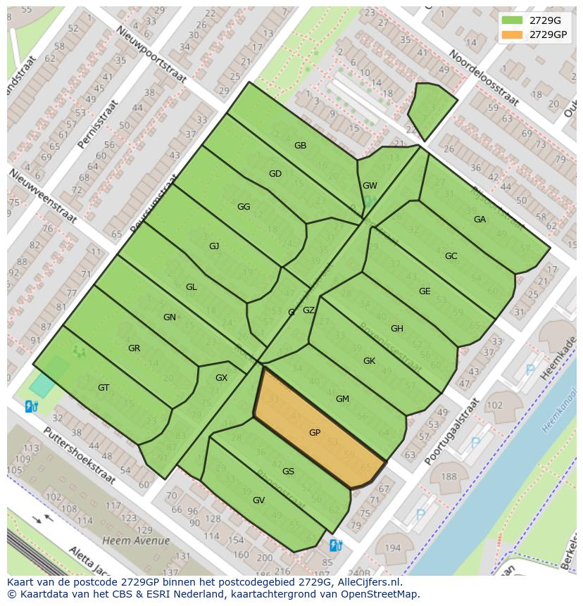 Afbeelding van het postcodegebied 2729 GP op de kaart.