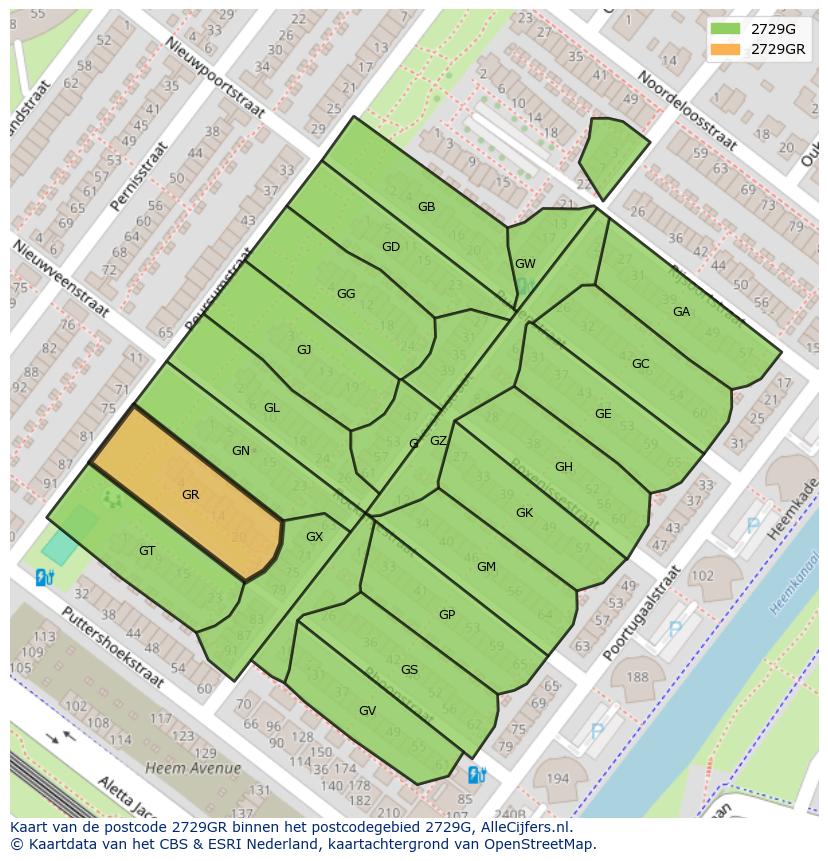 Afbeelding van het postcodegebied 2729 GR op de kaart.