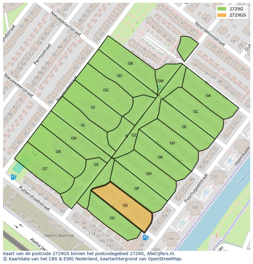 Afbeelding van het postcodegebied 2729 GS op de kaart.