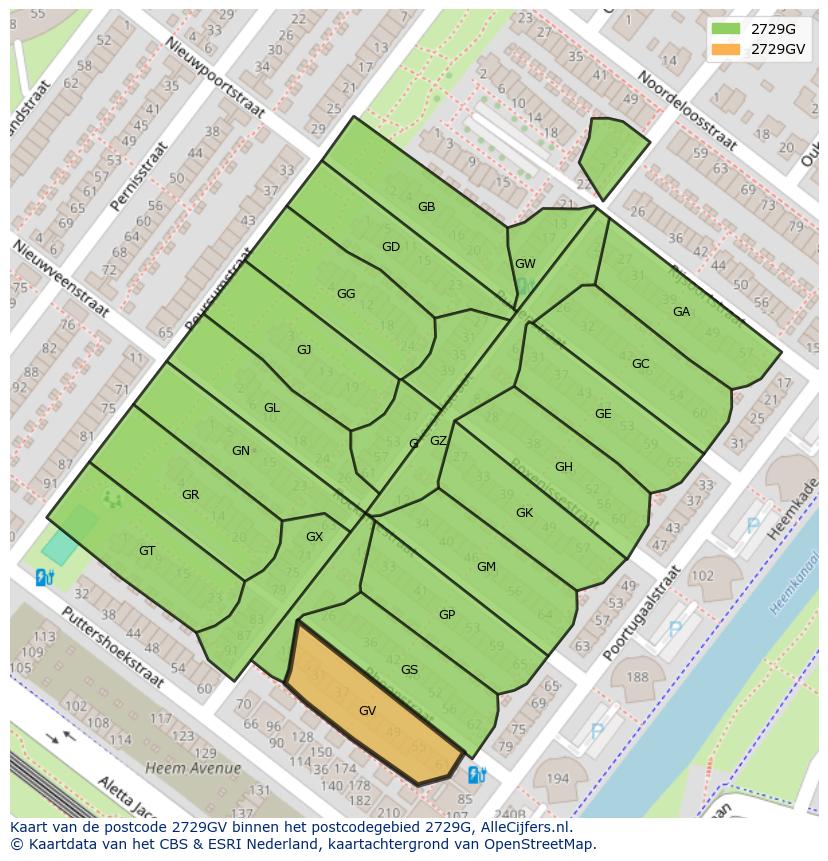 Afbeelding van het postcodegebied 2729 GV op de kaart.