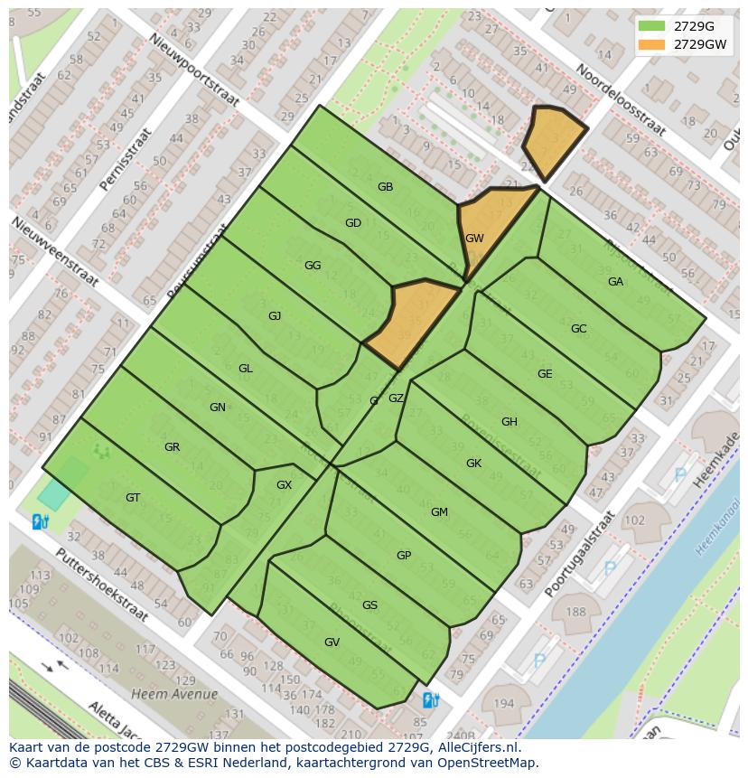 Afbeelding van het postcodegebied 2729 GW op de kaart.