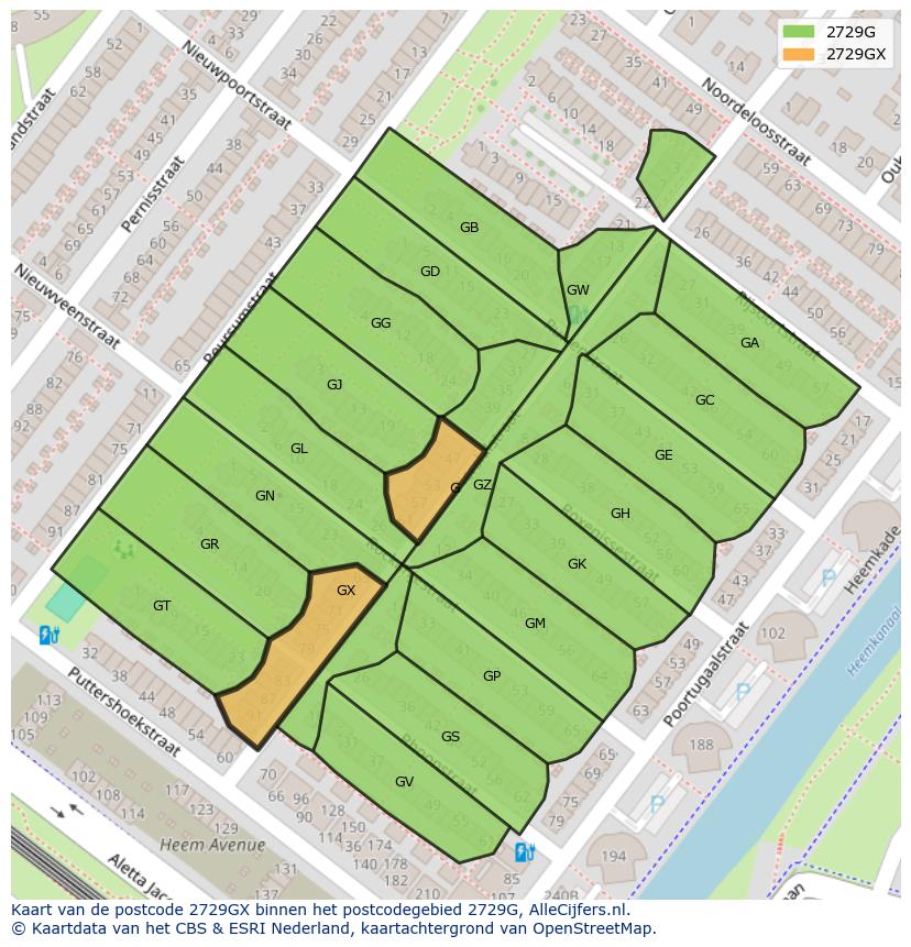 Afbeelding van het postcodegebied 2729 GX op de kaart.
