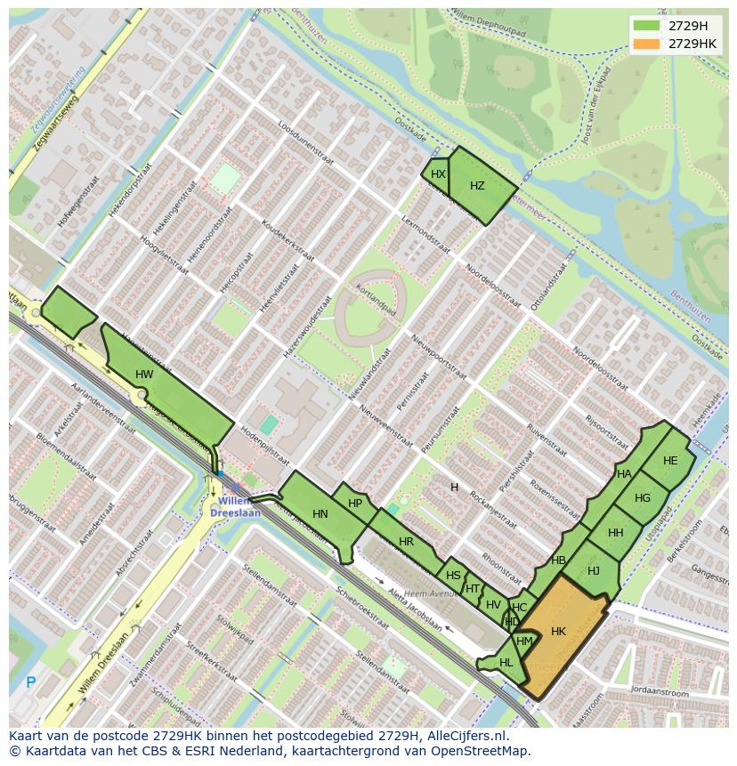 Afbeelding van het postcodegebied 2729 HK op de kaart.