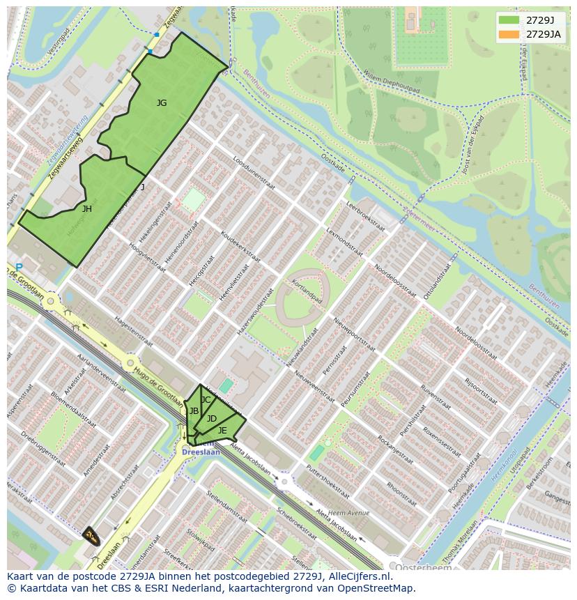 Afbeelding van het postcodegebied 2729 JA op de kaart.