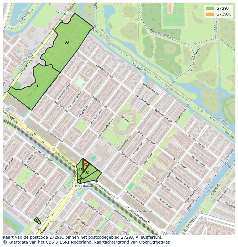 Afbeelding van het postcodegebied 2729 JC op de kaart.