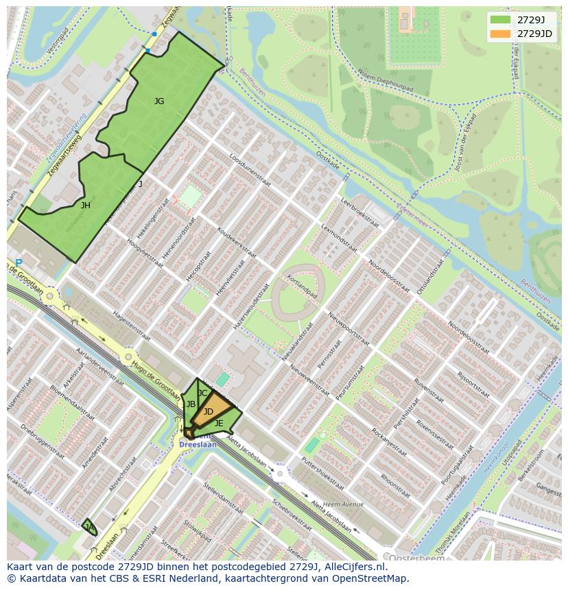 Afbeelding van het postcodegebied 2729 JD op de kaart.