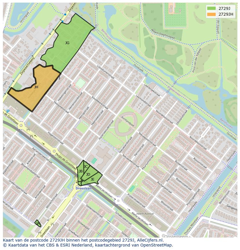 Afbeelding van het postcodegebied 2729 JH op de kaart.