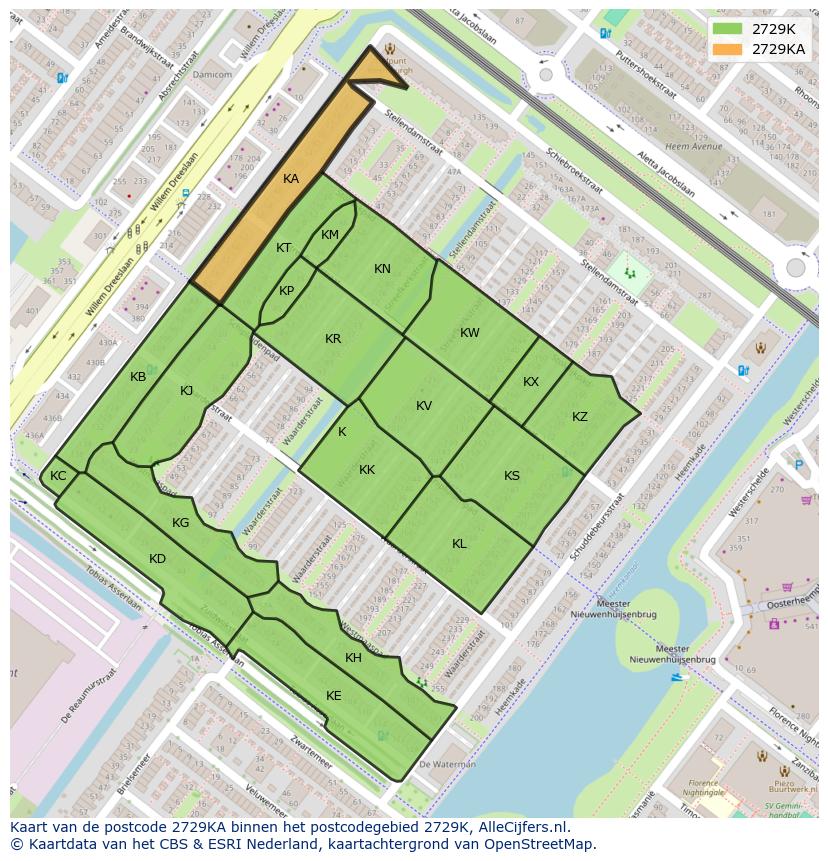 Afbeelding van het postcodegebied 2729 KA op de kaart.