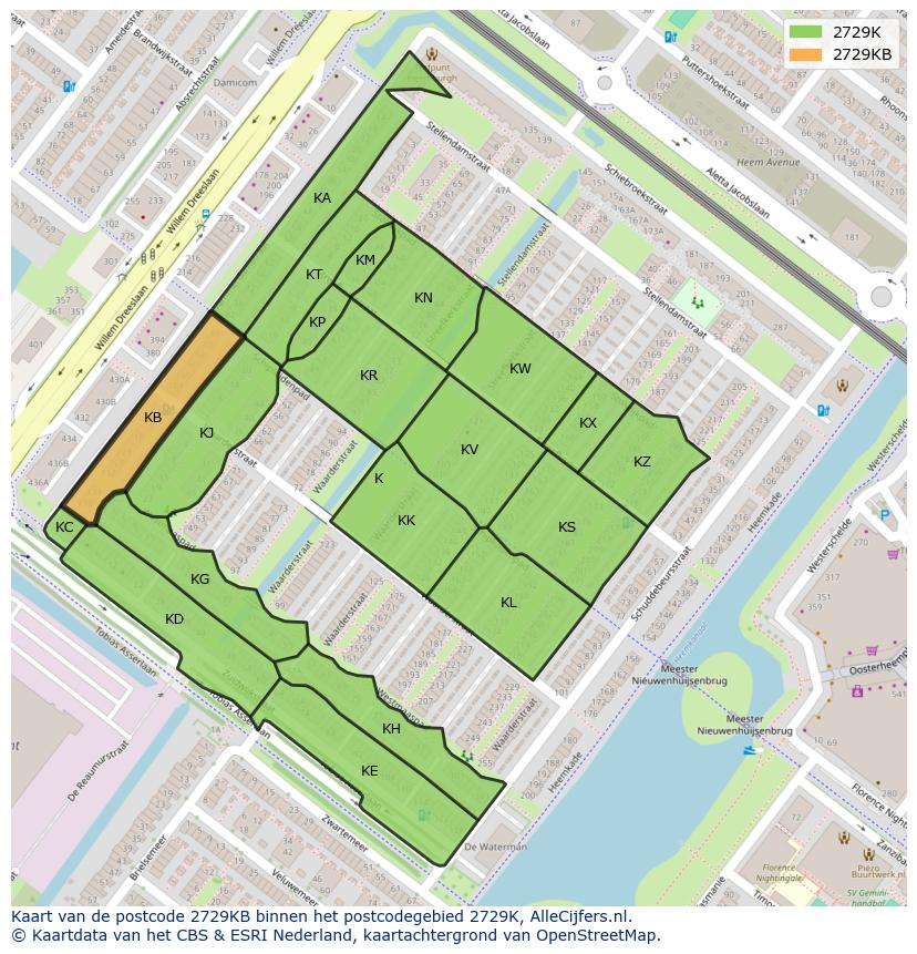 Afbeelding van het postcodegebied 2729 KB op de kaart.