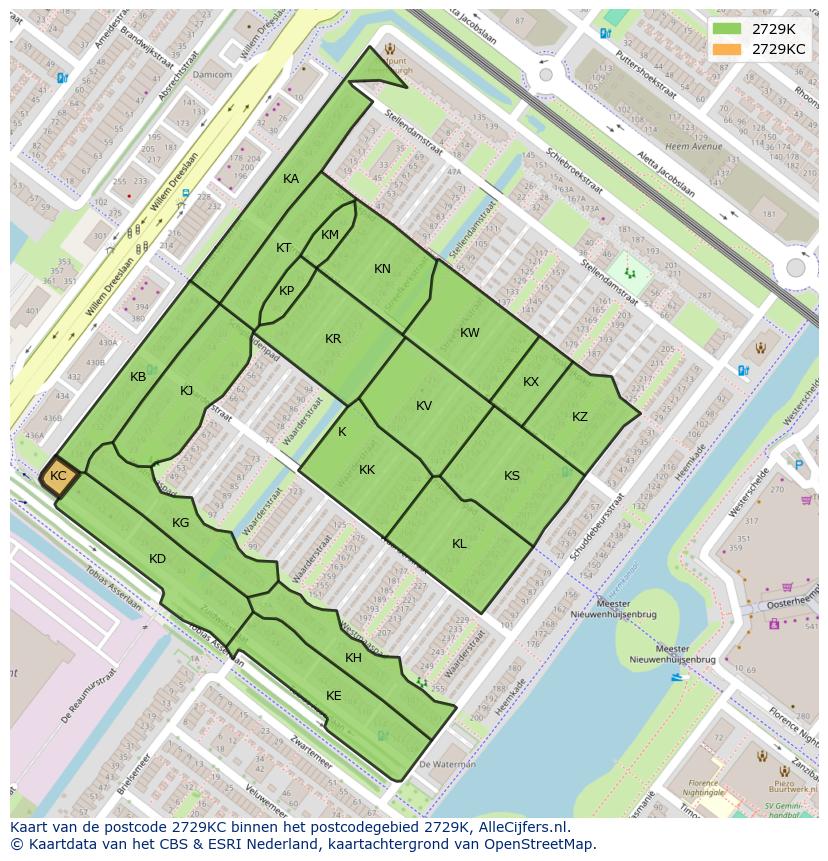 Afbeelding van het postcodegebied 2729 KC op de kaart.