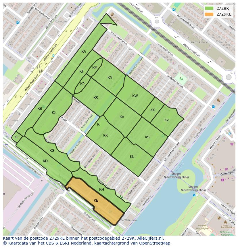 Afbeelding van het postcodegebied 2729 KE op de kaart.