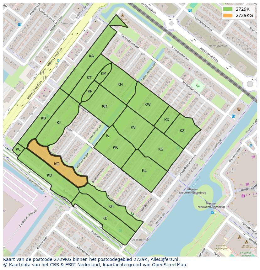 Afbeelding van het postcodegebied 2729 KG op de kaart.
