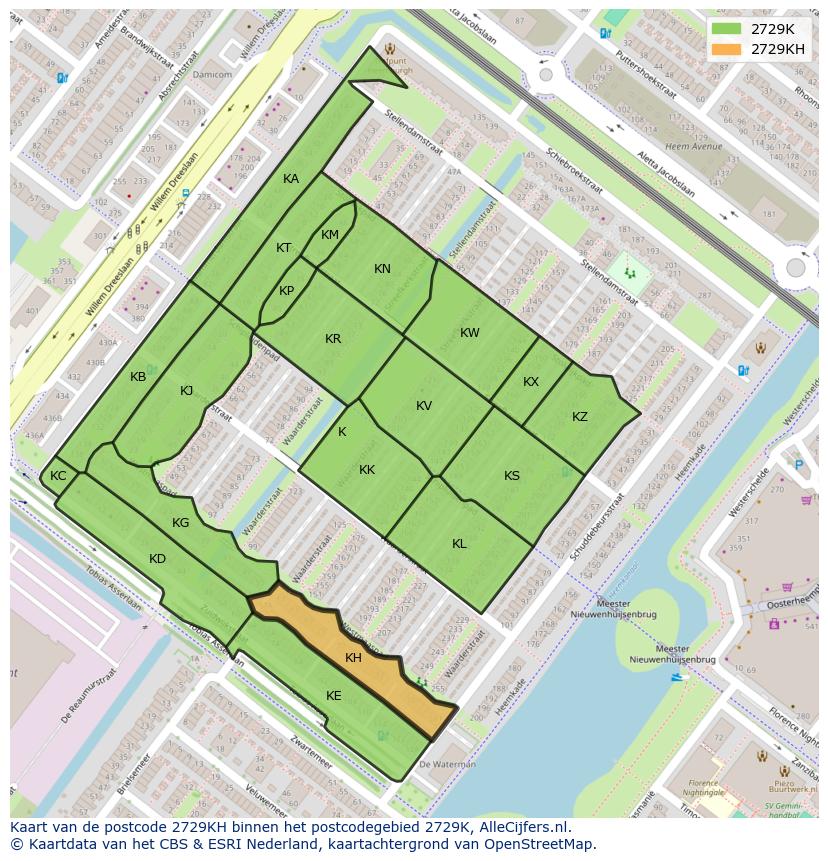 Afbeelding van het postcodegebied 2729 KH op de kaart.