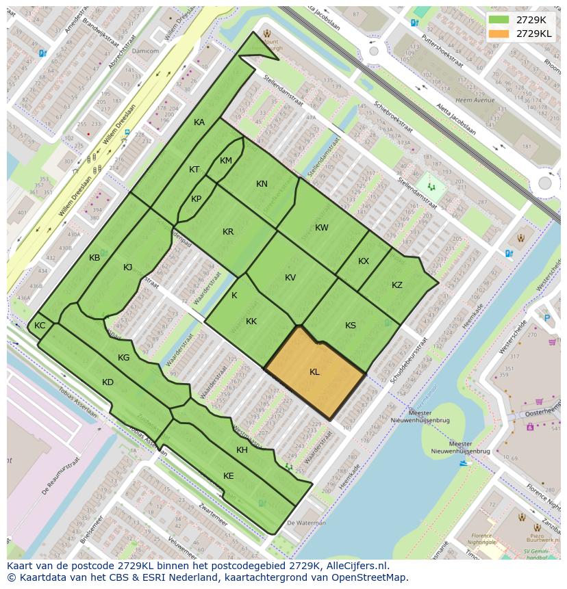 Afbeelding van het postcodegebied 2729 KL op de kaart.